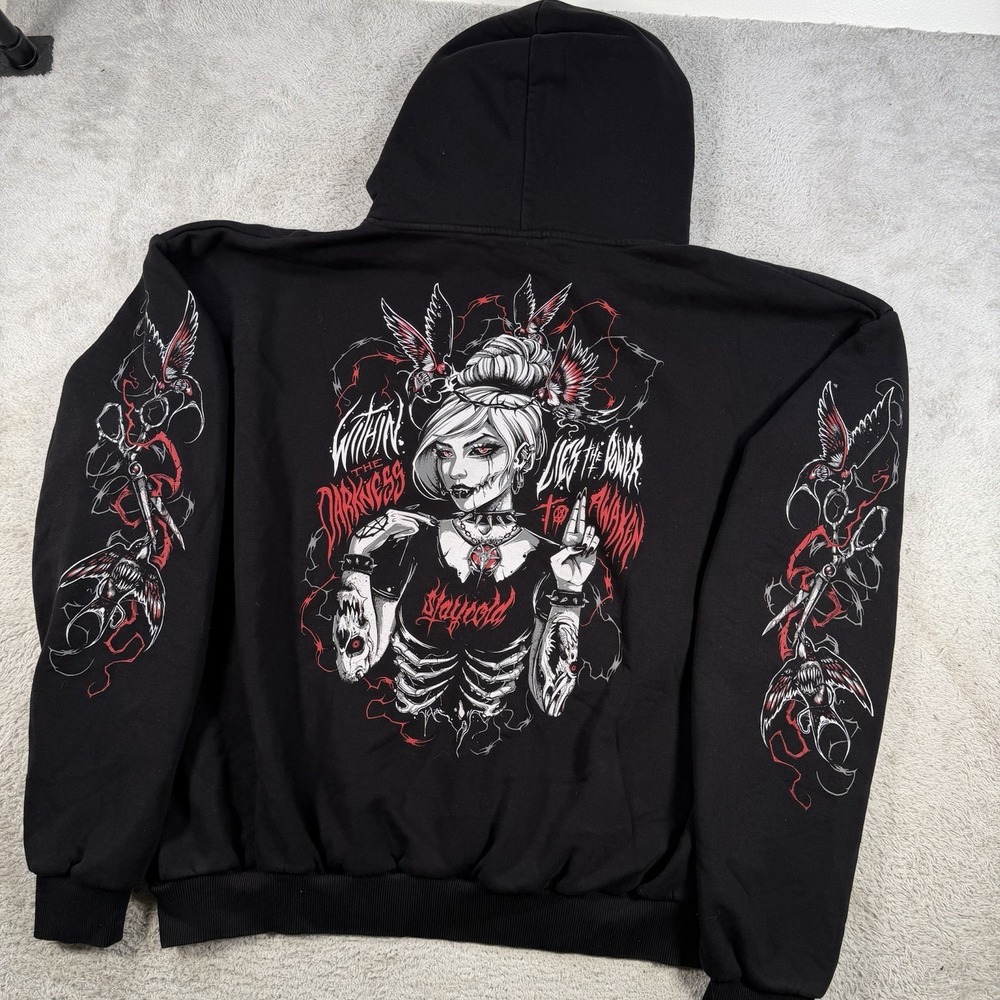 Stay Cold Apparel Hoodie Mens 3XL Black Fleece Grunge Alt Goth Emo Bird Pullover